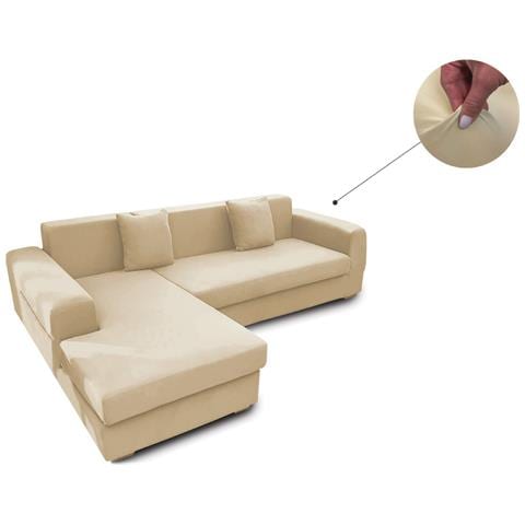 Copridivano Antimacchia Elasticizzato Penisola Componibile Tinta Unita Modello Perfetto 1+3 Panna - Foto 10