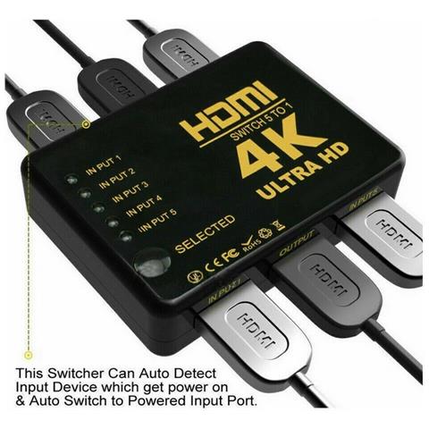 Trustetch Switch Hdmi 4k Ultra Hd 5 Porte Hdmi Ultra Hd 4k Con Telecomando Black - Foto 2