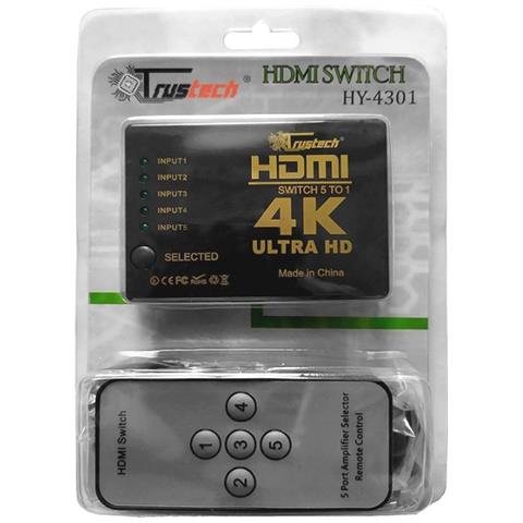 Trustetch Switch Hdmi 4k Ultra Hd 5 Porte Hdmi Ultra Hd 4k Con Telecomando Black - Foto 4