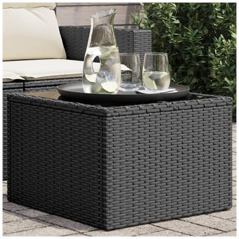 Tavolo Da Giardino Piano In Vetro Nero 55x55x37 Cm Polyrattan - Foto 1