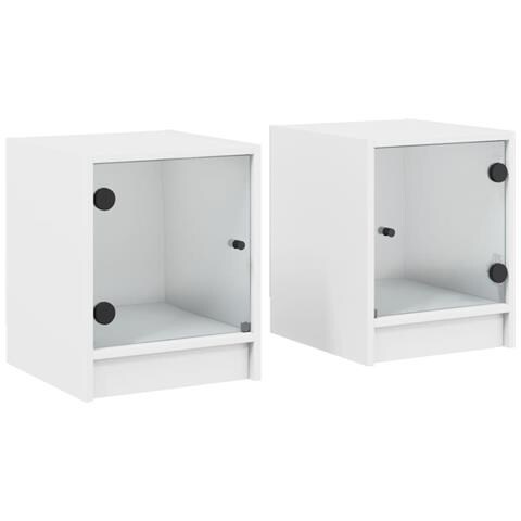 Comodini Con Ante In Vetro 2pz Bianco 35x37x42 Cm - Foto 2