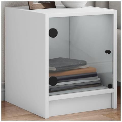 Comodini Con Ante In Vetro 2pz Bianco 35x37x42 Cm - Foto 1
