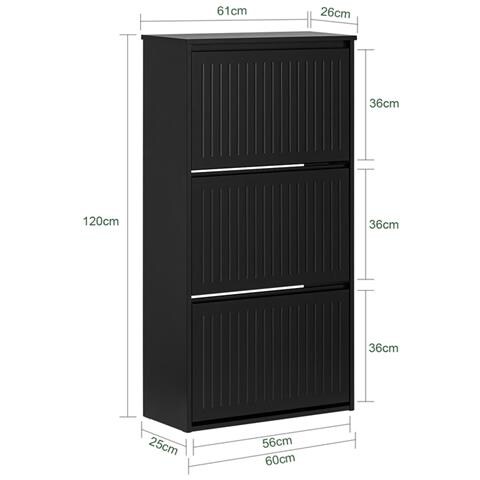 Scarpiera Con 3 Ribalte E 6 Ripiani Scarpiera Con Scomparto Aggiuntivo Portascarpe Salvaspazio Nero 61x26x120cm Fsr165-h-sch - Foto 2