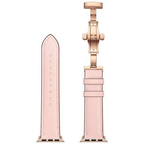 Cinturino Per Apple Watch 38/40/41mm Vera Pelle Chiusura Pieghevole, Rosa - Foto 1