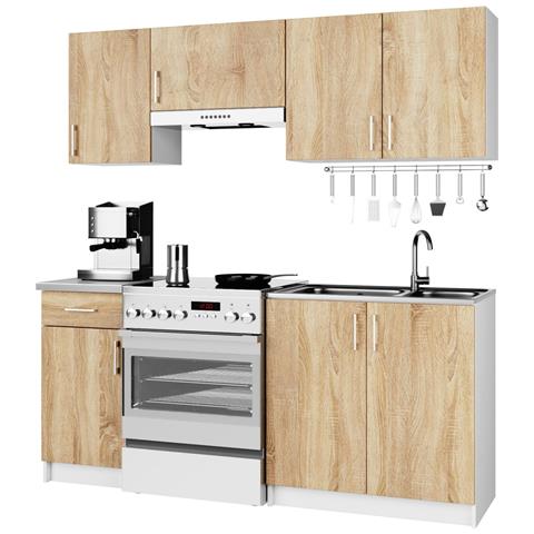 Set Armadi da Cucina LIMA, 5 Pezzi, 180x44,5x203 cm, Colore Bianco e Sonoma Quercia - Foto 2