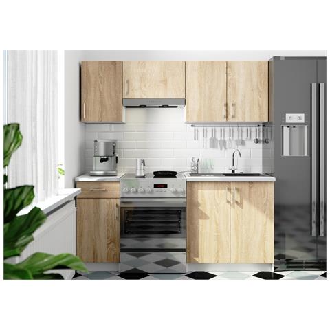 Set Armadi da Cucina LIMA, 5 Pezzi, 180x44,5x203 cm, Colore Bianco e Sonoma Quercia - Foto 5