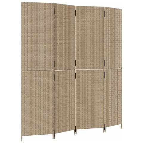 Divisorio per Ambienti a 4 Pannelli Beige in Polyrattan - Foto 1