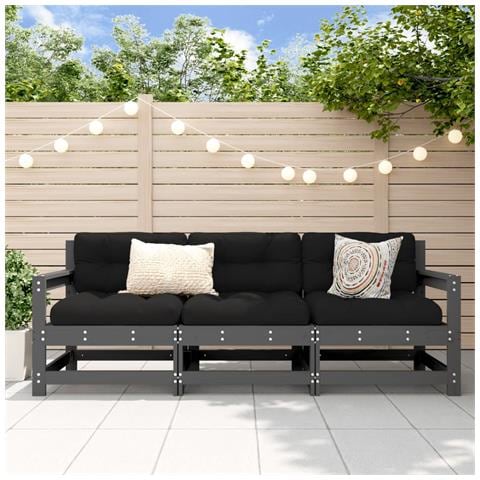 Set Salotto Da Giardino 3 Pz Grigio In Legno Massello Di Pino - Foto 1