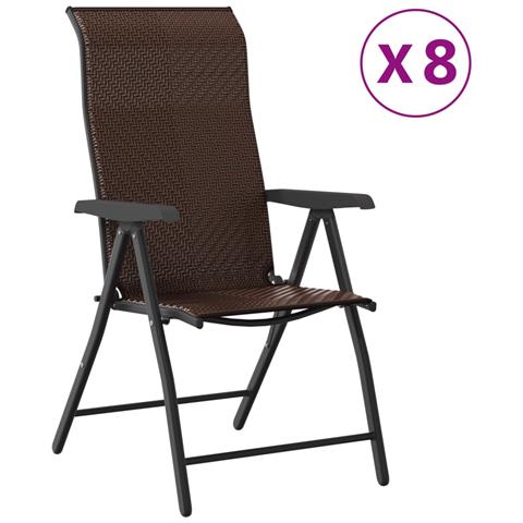 Sedie Pieghevoli da Giardino 8 pz Marroni in Polyrattan - Foto 1