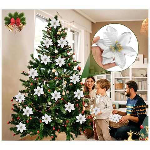 Set Di Fiori Artificiali Per Decorazione Albero Di Natale 32 Pezzi Argento - Foto 2