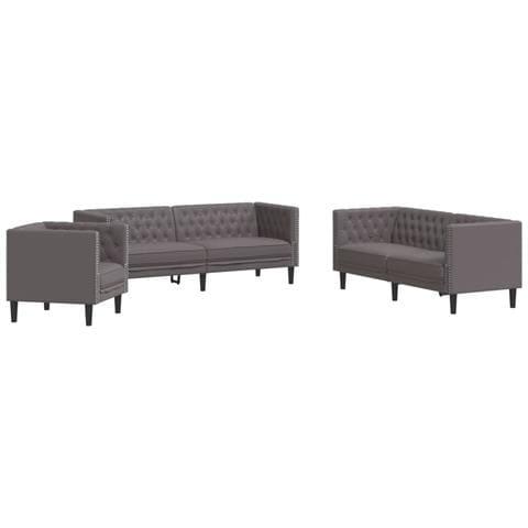 Set Divani Chesterfield 3pz Grigio In Similpelle - Foto 2