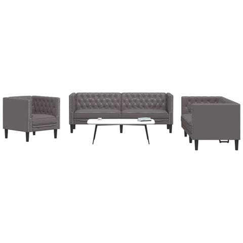 Set Divani Chesterfield 3pz Grigio In Similpelle - Foto 1