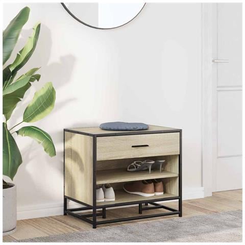 Panca Portaoggetti Rovere Sonoma Legno Multistrato E Metallo - Foto 3