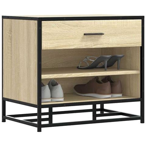 Panca Portaoggetti Rovere Sonoma Legno Multistrato E Metallo - Foto 1