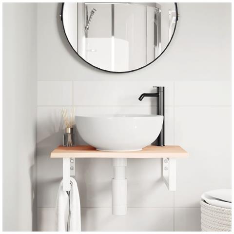 Ripiano A Parete Per Lavabo In Acciaio E Massello Di Rovere - Foto 2