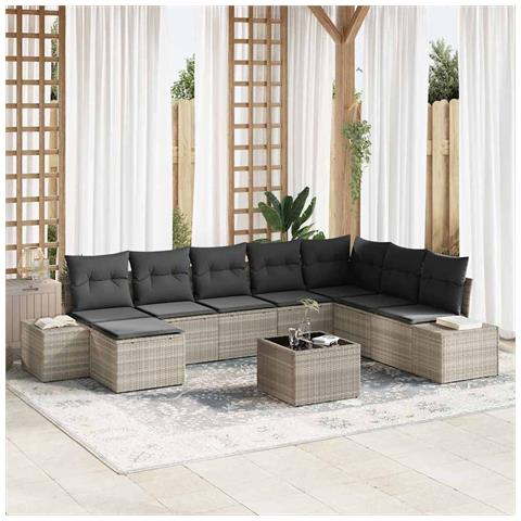 Set di divano da giardino con cuscini grigi in polirattan - Foto 2