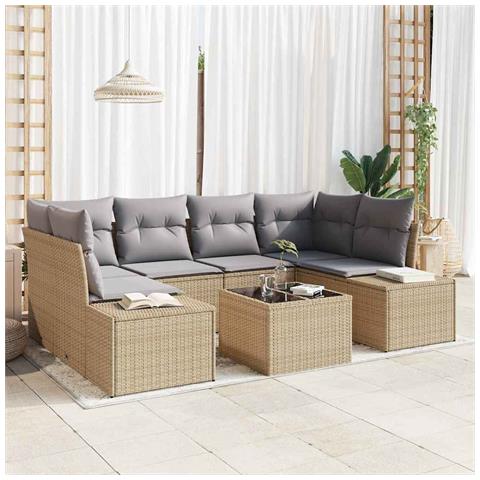 Set divano 7 pezzi giardino con cuscini beige polyrattan - Foto 2