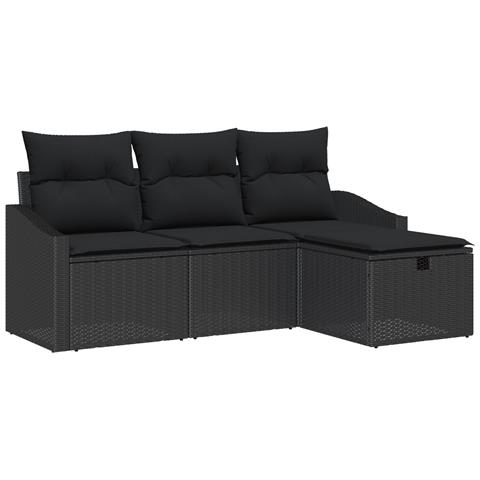 Set Divano da Giardino di 4 Pezzi con Cuscini Nero Poly Rattan - Foto 1