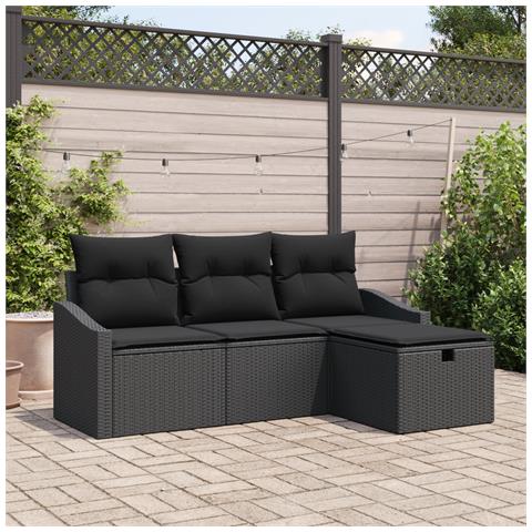 Set Divano da Giardino di 4 Pezzi con Cuscini Nero Poly Rattan - Foto 2