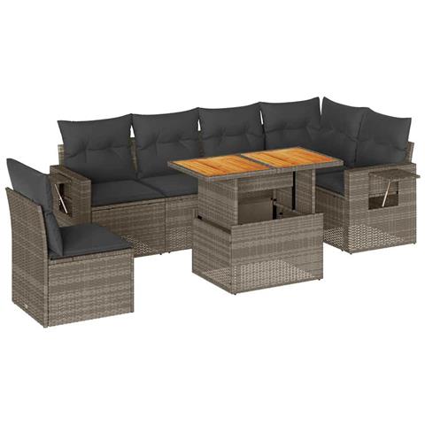 Set Divani da Giardino 7 pz con Cuscini Grigio in Polyrattan - Foto 1