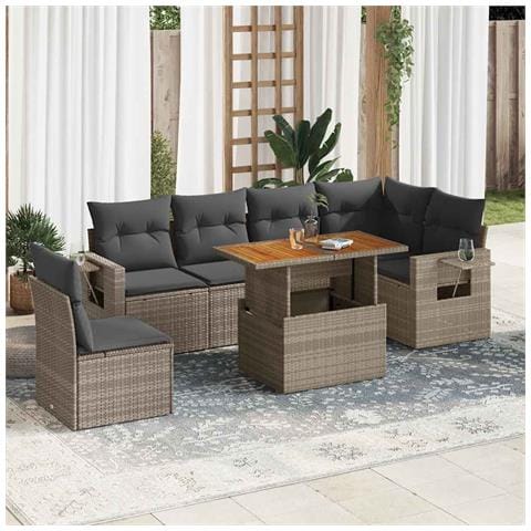 Set Divani da Giardino 7 pz con Cuscini Grigio in Polyrattan - Foto 2