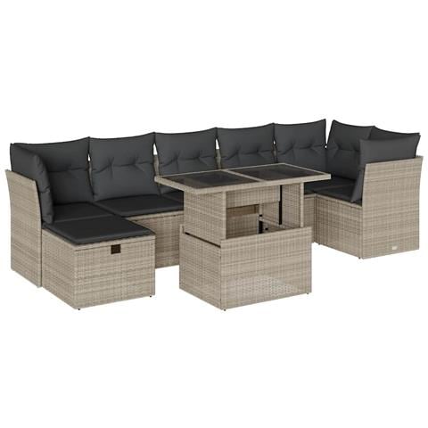Set Divano da Giardino 8pz con Cuscini Grigio Chiaro Polyrattan - Foto 1