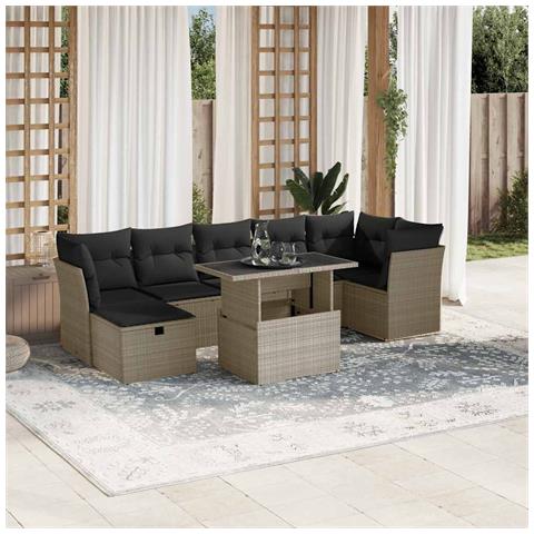 Set Divano da Giardino 8pz con Cuscini Grigio Chiaro Polyrattan - Foto 2
