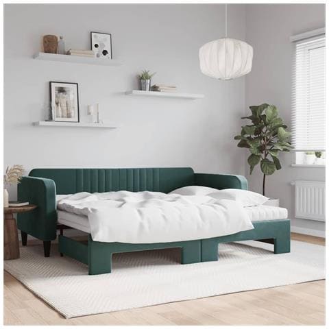 Divano Letto Estraibile Materassi Verde Scuro 90x200 Velluto - Foto 2