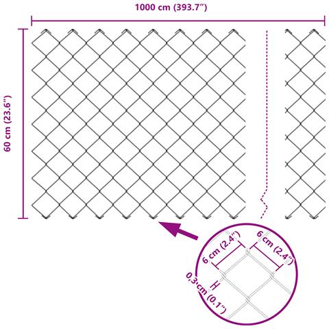 Recinzione a Maglie Grigia 0.6x10 m Acciaio - Foto 8