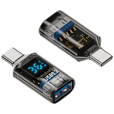 Adattatore Usb Femmina A Type-c Maschio Con Display Digitale - Nero Trasparente (confezione Da 2) - Foto 1