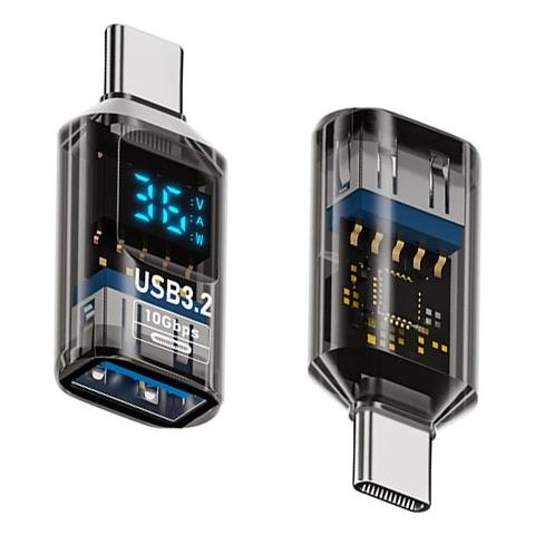 Adattatore Usb Femmina A Type-c Maschio Con Display Digitale - Nero Trasparente (confezione Da 2) - Foto 2