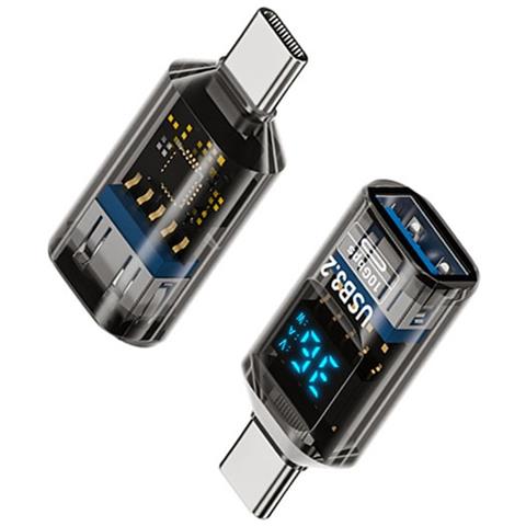 Adattatore Usb Femmina A Type-c Maschio Con Display Digitale - Nero Trasparente (confezione Da 2) - Foto 3