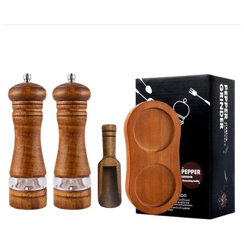Set Di 3 Macinapepe Manuali Regolabili Con Base In Legno Vintage - Foto 1