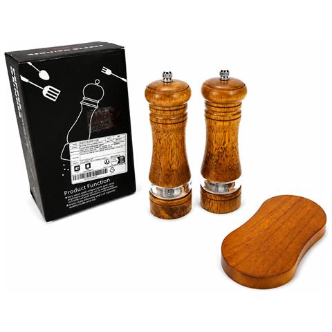 Set Di 3 Macinapepe Manuali Regolabili Con Base In Legno Vintage - Foto 8