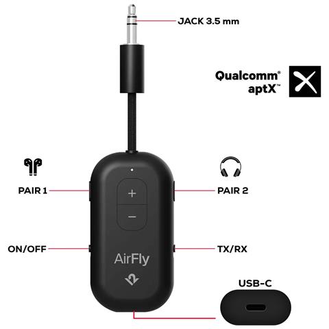 Trasmettitore Audio Bluetooth Airfly Pro 2 Con Jack 3.5mm Autonomia 25h, Nero - Foto 5