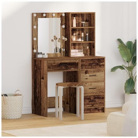 Set da Toeletta a 2 Pezzi con LED in Legno Antico - Foto 2