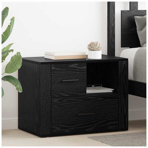 Armadio da Notte Rovere nero 60 x 36 x 45 cm Legno multistrato - Foto 2