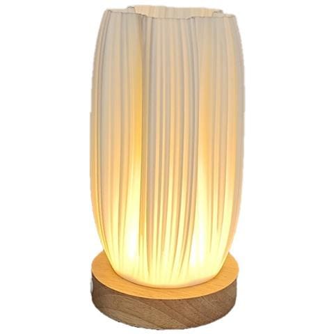 Lampada Da Tavolo Usb Dimmerabile Con Base In Legno - Luce Notturna Da Comodino Stile Nordico - Foto 1