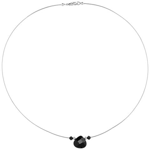 Collana Girocollo In Argento E Cristallo, Cuore Nero, Argento 925, 40 Cm - Foto 1