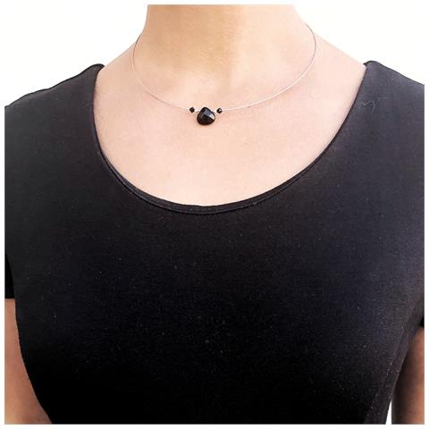 Collana Girocollo In Argento E Cristallo, Cuore Nero, Argento 925, 40 Cm - Foto 3