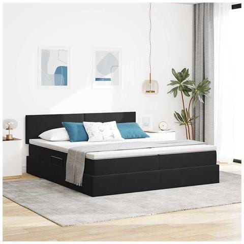 Letto con luci a strisce a LED Nero 180 x 200 cm Velluto - Foto 2