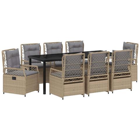Set da Pranzo per Giardino 9 pcs Beige e Grigio Chiaro - Foto 1