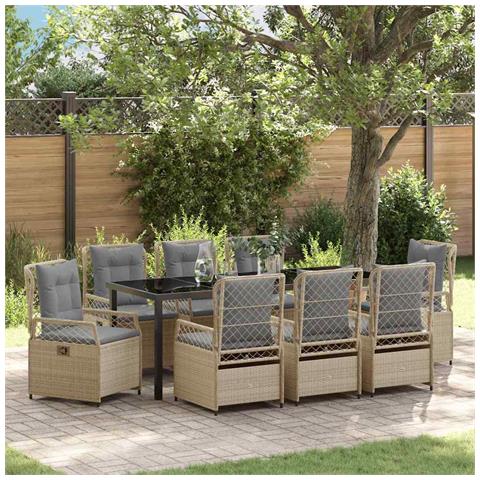 Set da Pranzo per Giardino 9 pcs Beige e Grigio Chiaro - Foto 2