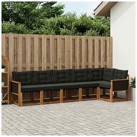 Set di divani da esterno con cuscino 6 pcs Naturale e Nero - Foto 2