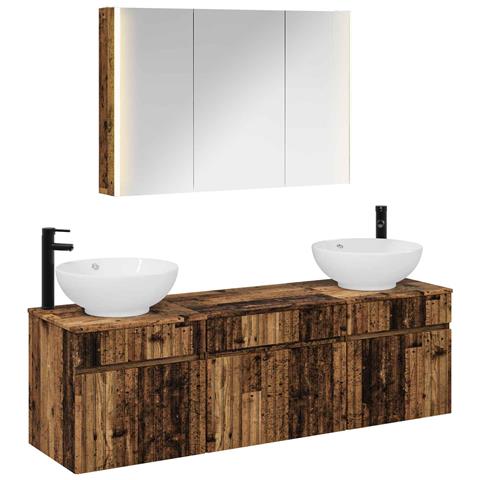 Set di Armadi da Bagno 4 pcs Legno antico 103,5 x 15,5 x 70 cm - Foto 1