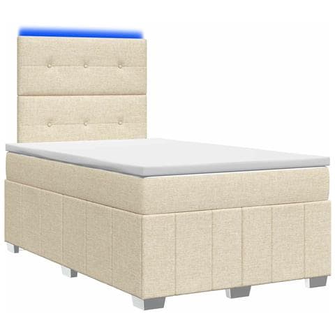 Letto Box Spring LED con Materasso Crema 120 x 190 cm Tessuto - Foto 1