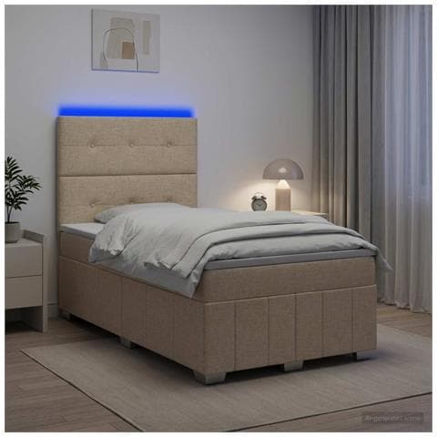 Letto Box Spring LED con Materasso Crema 120 x 190 cm Tessuto - Foto 2