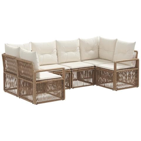 Set Divano da Giardino 6 pz 6-Numero di posti Beige polyrattan - Foto 1