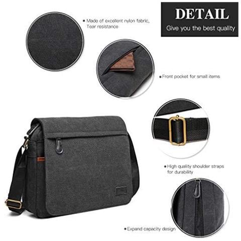 Messenger Bags Retro Canvas Borsa Crossbody Scuola Singolo Shoulder Bag Per 13 Computer Portatile Pocket Multipla (nero)  - Foto 2