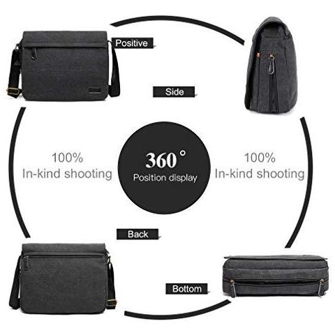 Messenger Bags Retro Canvas Borsa Crossbody Scuola Singolo Shoulder Bag Per 13 Computer Portatile Pocket Multipla (nero)  - Foto 4